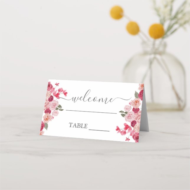 Placement Magenta Rose Floral mariage carte de place (Devant)