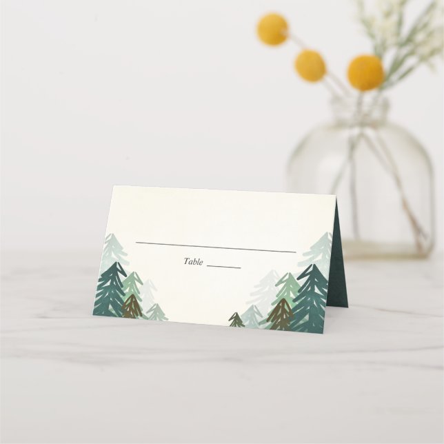 Placement Mariage de forêt Carte Place Pin rustique À feuill (Devant)