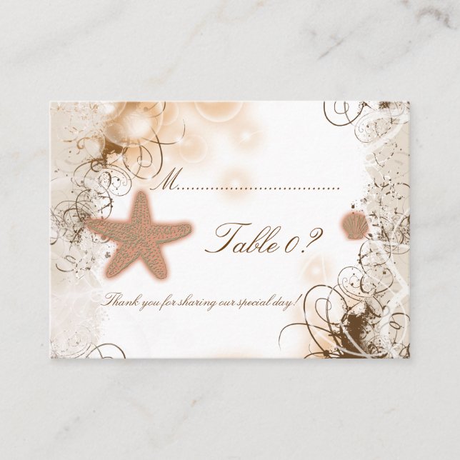 Placement Mariage de thème de plage ~ carte de numéro de tab (Devant)