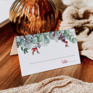 Placement Mariage d'hiver Carte de place pliée Eucalyptus Pi