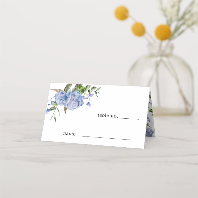 Placement Mariage Floral bleu Numéro de table Carte de place (Devant)