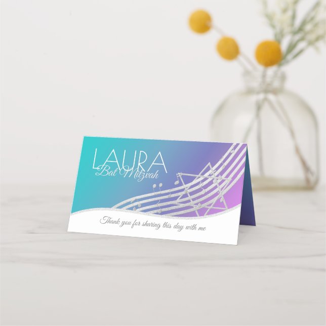 Placement Musique Bat mitzvah Silver Music Notes Carte de si (Dos)
