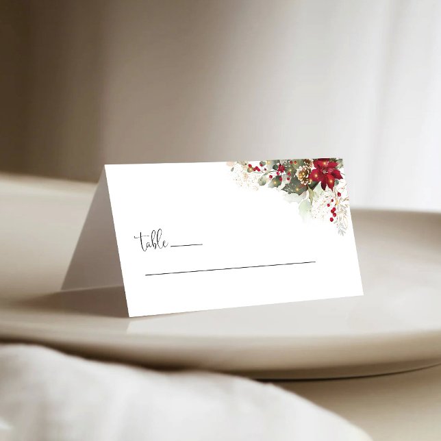 Placement Noël Rouge Poinsettia Mariage plié Carte de lieu (Créateur téléchargé)