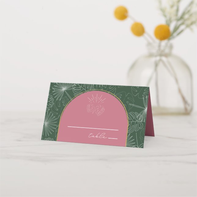 Placement Palm Feuille & Green Beach Wedding Carte de lieu d (Devant)