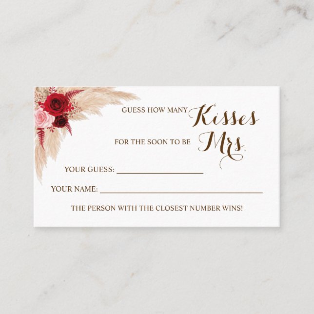 Placement Pampas Combien de baisers pour Mme Douche carte de (Devant)