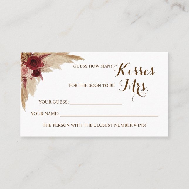 Placement Pampas Combien de baisers pour Mme Douche carte de (Devant)