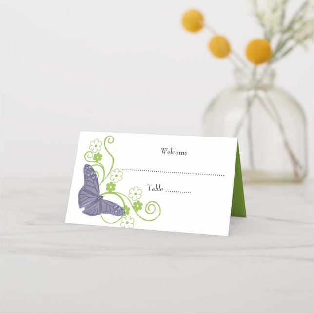 Placement Papillon pourpre Carte de lieu de réception Floral (Devant)