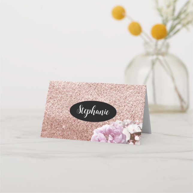 Placement Porte-nom Pailleté Faux Or Rose Carte de Repas (Devant)