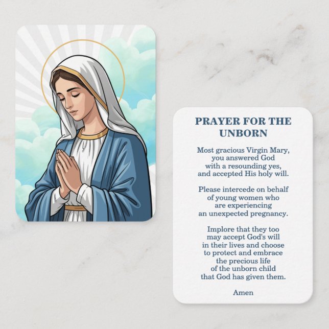 Placement Prière pour les non-nés – Carte de prière catholiq (Devant / Derrière)