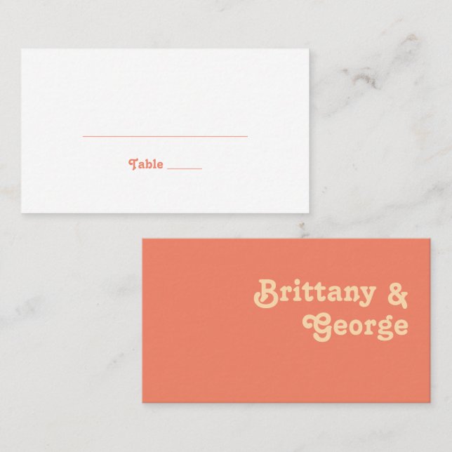 Placement Rétro moderne | Carte Mariage plat de corail (Devant / Derrière)
