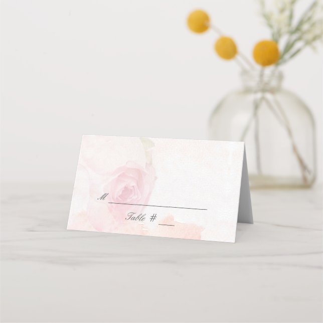 Placement Rose d'aquarelle | Carte de place pliée (Devant)