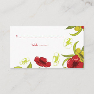 Placement Rouge + citron vert fleurs de pavot mariage carte