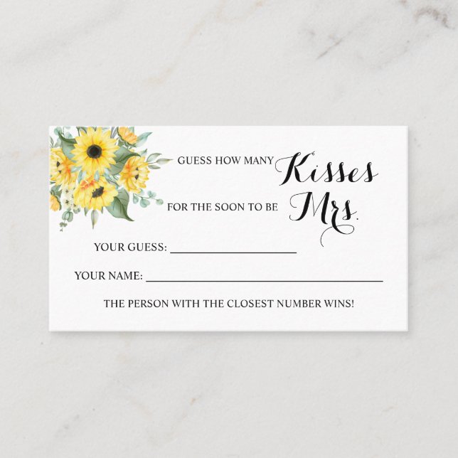 Placement Sunflower Combien de baisers pour Mme Douche carte (Devant)