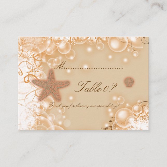 Placement Thème de mariage sur la plage ~ Carte de numéro de (Devant)
