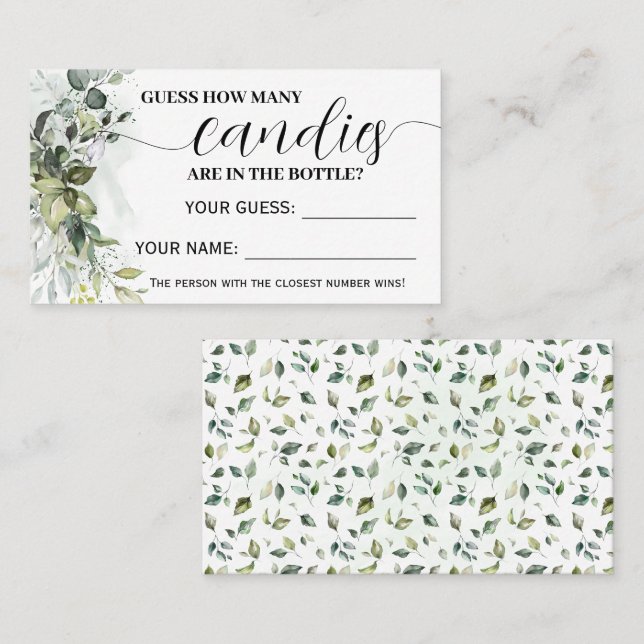 Placement Vert Combien de bonbons Baby shower carte de jeu (Devant / Derrière)