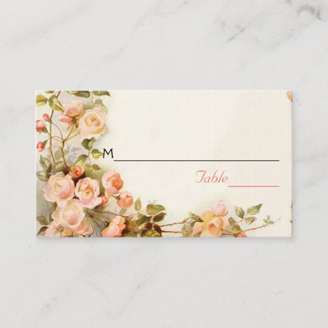 Placement Vintage romantique rose mariage carte de place (Devant)