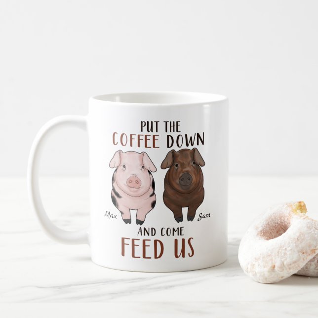 Placer Le Café - Cochon - Mug Personnalisé  (Avec donut)