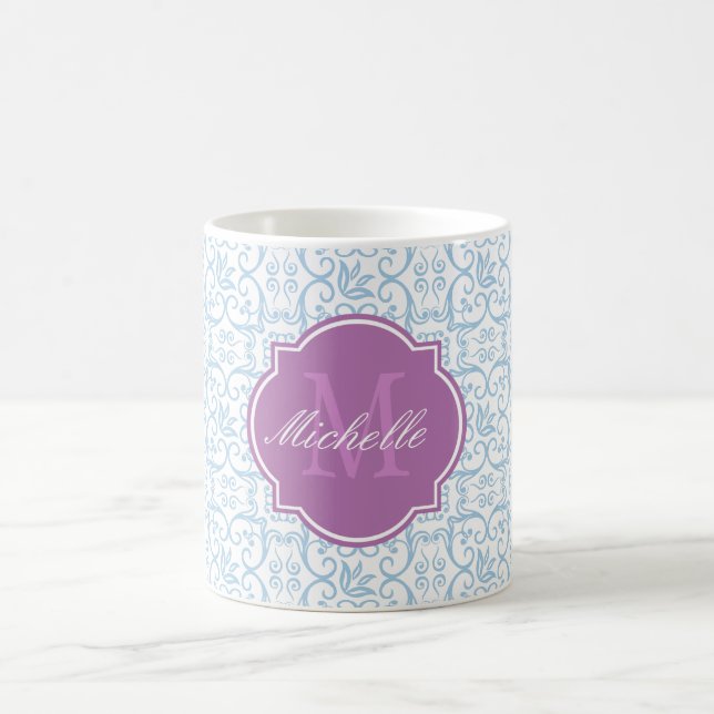 Placid Blue Damask Monogramme Mug (Centre)