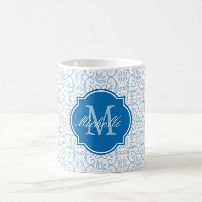 Placid Blue Damask Monogramme Mug (Centre)