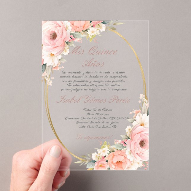 Placrylique rose Quinceanera invitation (In situ (ordinateur de poche))