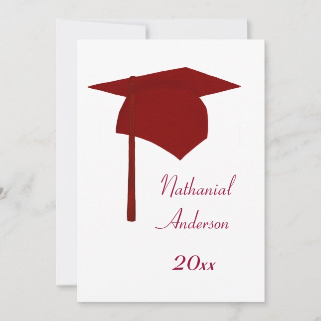 Plafond de graduation rouge et invitations de base (Devant)