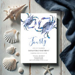 Plage 40e anniversaire Invitations Crab Boil<br><div class="desc">Do Tell A Belle's beach 40th Birthday invitation encadre vos détails de l'événement avec un haut bord de crabes bleu aquarelle. Une couleur assortie orne le dos de votre invitation. Une plage chic mais moderne choix pour votre fête d'anniversaire ou de crabe bouillir. Les mots peuvent être changés pour lire...</div>