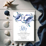 Plage 50e anniversaire Invitations Crab Boil<br><div class="desc">Do Tell A Belle's beach 50th Birthday invitation encadre vos détails de l'événement avec un haut bord de crabes bleu aquarelle. Une couleur assortie orne le dos de votre invitation. Une plage chic mais moderne choix pour votre fête d'anniversaire ou de crabe bouillir. Les mots peuvent être changés pour lire...</div>