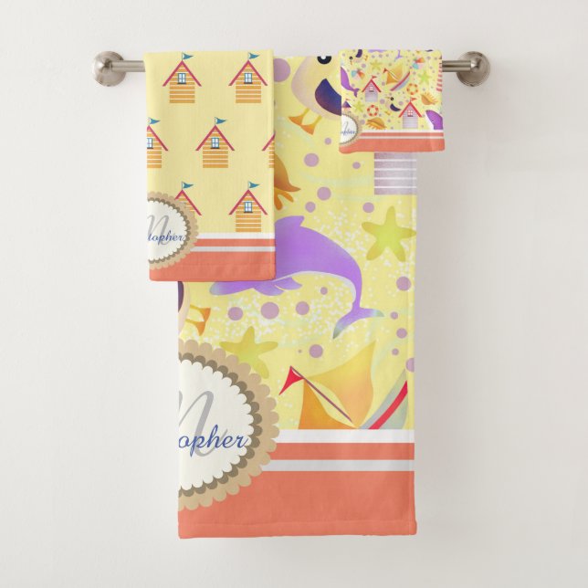 Plage amusante Jaune Serviette de bain ensemble (En situation)
