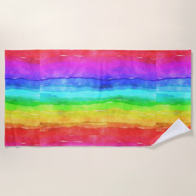 Plage Aquarelle arc-en-ciel rayures Design Serviette de  (Devant)