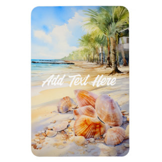Plage aquarelle avec Magnet de coquillages