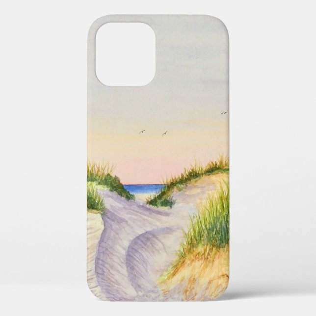 Plage aquarelle, coucher de soleil, iPhone / coque (Verso)