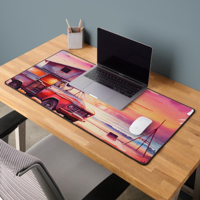 plage aquarelle rustique coucher de soleil (Bureau 2)