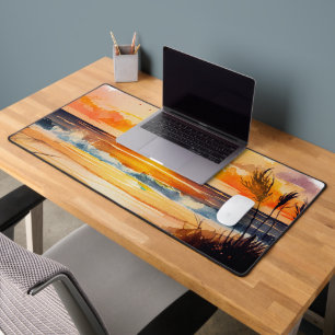 plage aquarelle rustique coucher de soleil