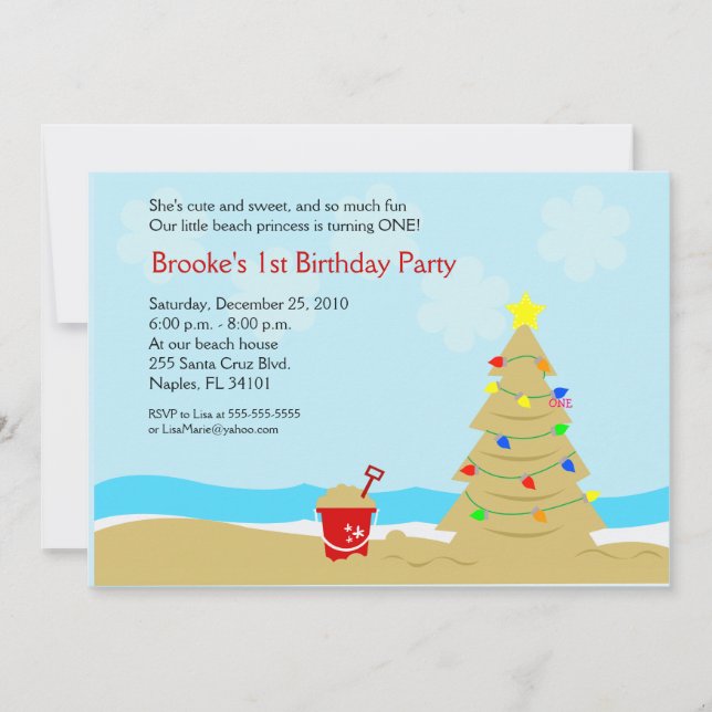Plage Arbre de Noël Château 5x7 Invitation personn (Devant)
