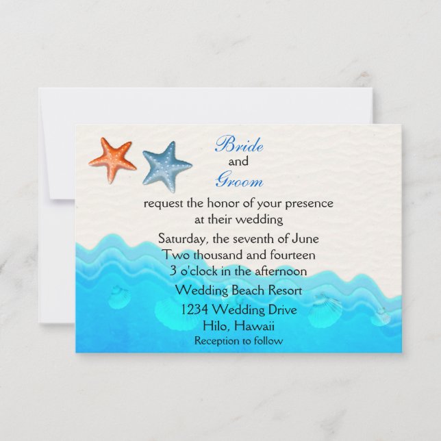 Plage Avec Faire-part de mariage Starfish (Devant)