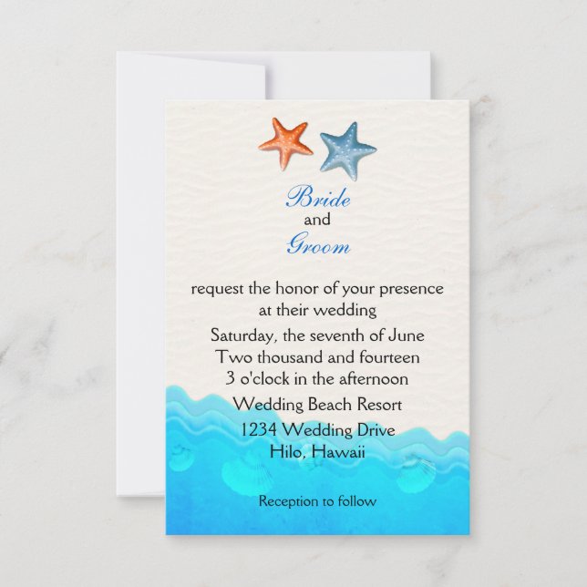 Plage Avec Faire-part de mariage Starfish (Devant)