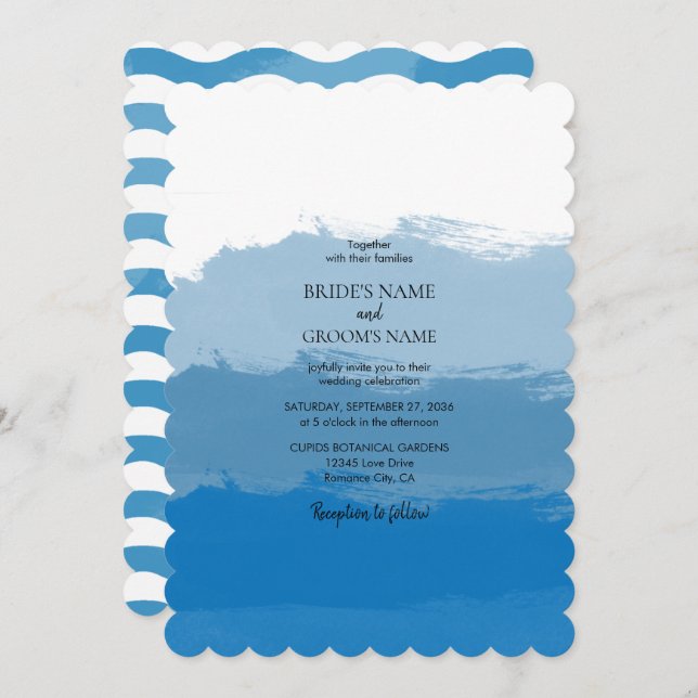 Plage Bleu Aquarelle Mariage Invitations (Devant / Derrière)