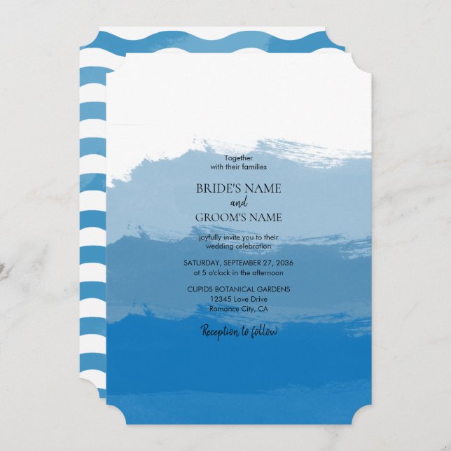 Plage Bleu Aquarelle Mariage Invitations (Devant / Derrière)