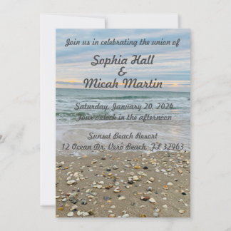 Plage bleu coquille Mariage Invitation