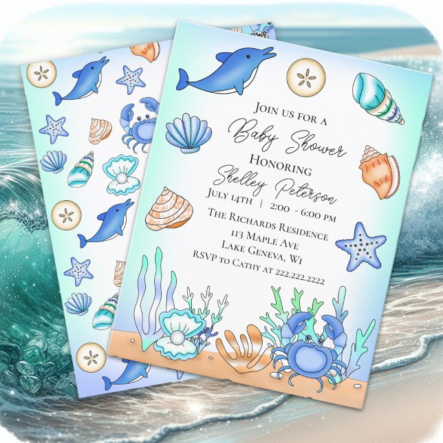 Plage Bleue Cute Baby shower Invitation (Créateur téléchargé)