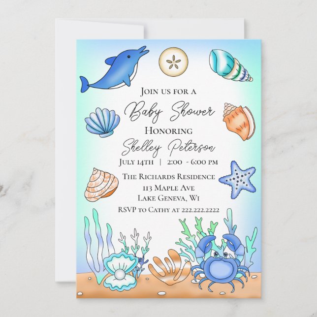 Plage Bleue Cute Baby shower Invitation (Devant)