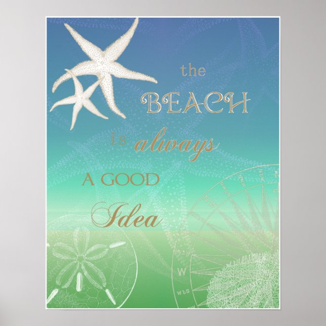 Plage Bonne Idée Blue Green Starfish Art Poster (Devant)