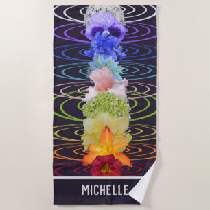 Plage Chakra Arc-en-ciel Fleurs colorées Serviette de pl