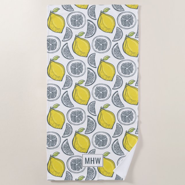 Plage Citron Motif personnalisé monogramme serviette de  (Devant)