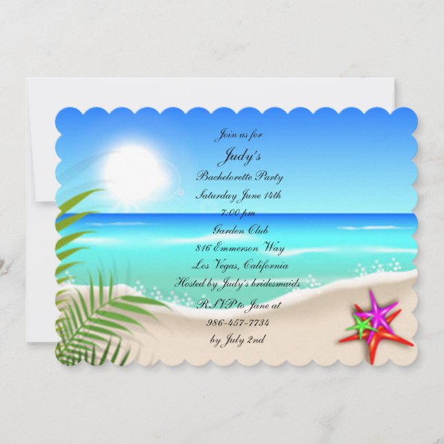 Plage Colorful Starfish Bachelorette Invitation de (Devant)