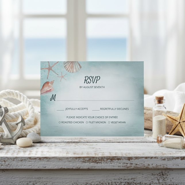 Plage Coquillages bleus Repas Choix Mariage RSVP (Créateur téléchargé)