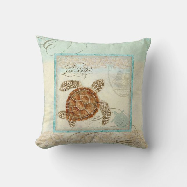 Plage côtière de Sea Turtle - Coussin de décoratio (Recto)
