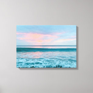 Plage côtière lever de soleil bleu rose vert toile