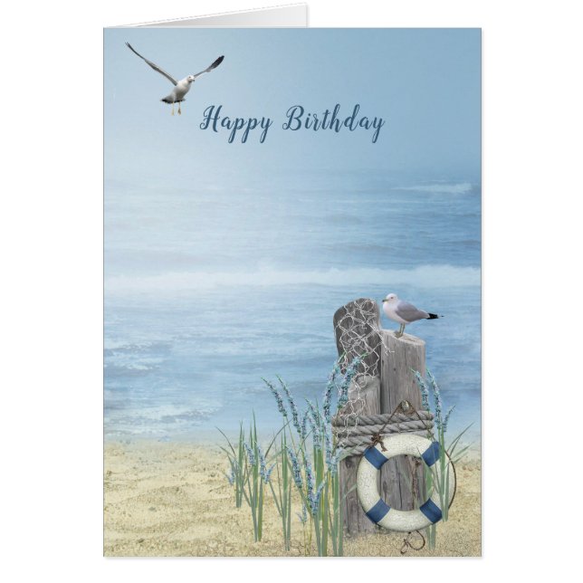 Plage d'anniversaire avec mouettes (Devant)