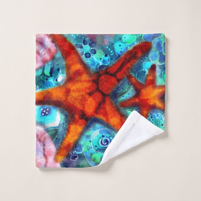 Plage de coquillages d'étoiles de mer de Whimssal  (Gant de toilette)